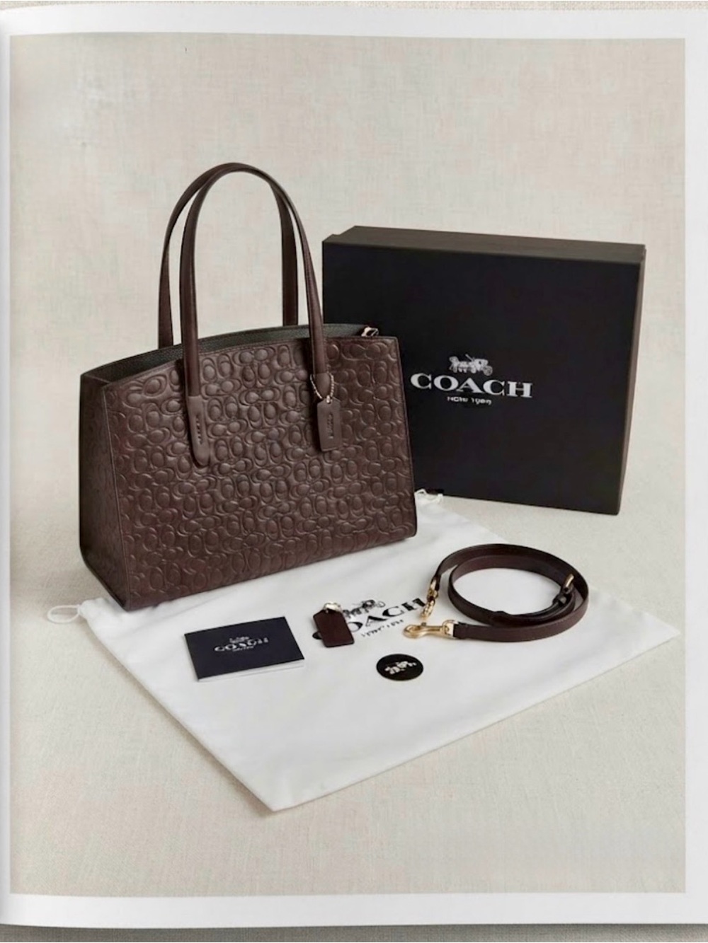 Coach Embossed Signature Refined Leather Tote Oxblood NWT